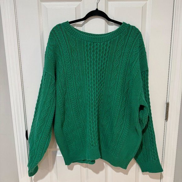 Gloucester Knitting Green Cotton Chunky Cable Knit Sweater - Size XL - Picture 1 of 8